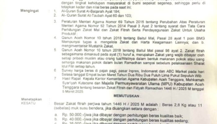 Kemenag Agara Tetapkan Zakat Fitrah 2,8 Kg Per Jiwa