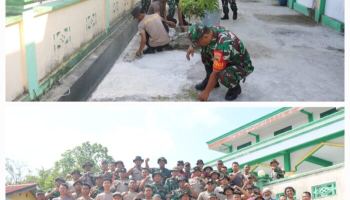 Sinergitas TNI-Polri Bersihkan Masjid Maulana Bandarsyah Natuna, Wujud Nyata Peduli Lingkungan Dan Umat