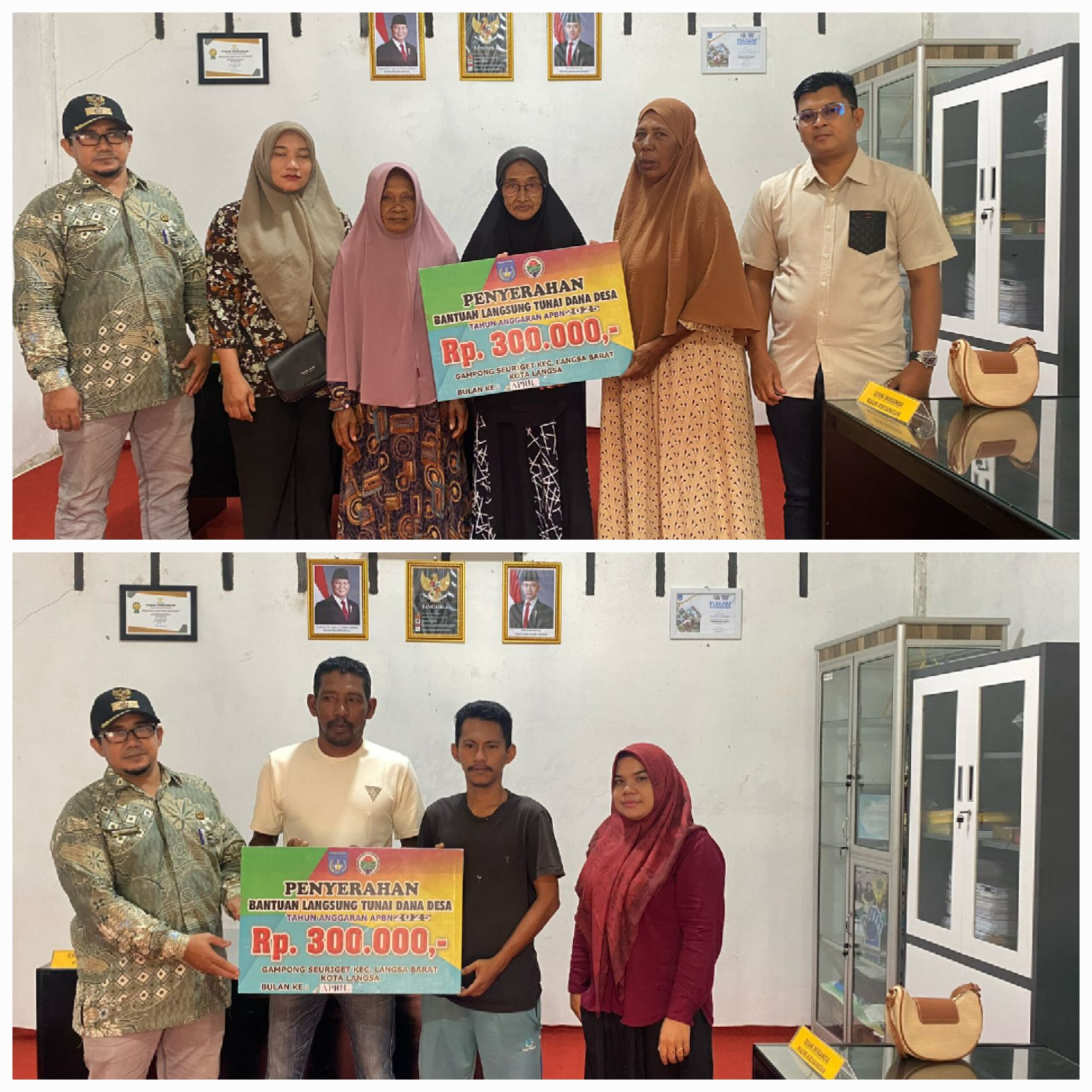 Pj Geuchik Gampong Seuriget, Eddyanto SST serahkan BLT DD secara simbolis kepada warga penerima manfaat (KPM), Jumat (11/4).Waspada/Munawar