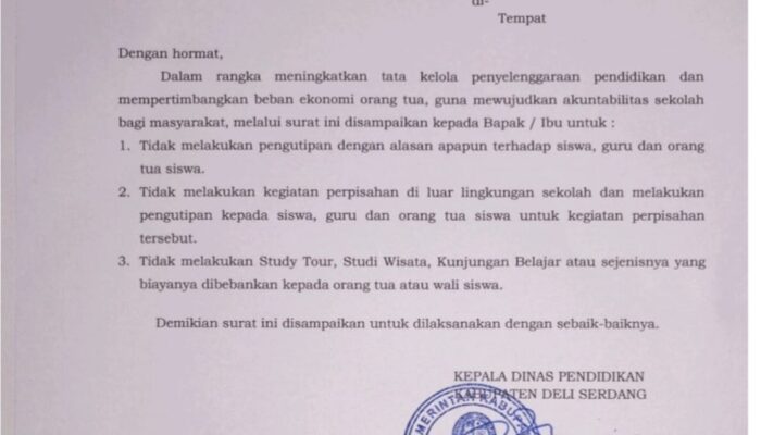 Dinas Pendidikan Deliserdang Akan Tindak Kepala Sekolah Kutip Uang Perpisahan