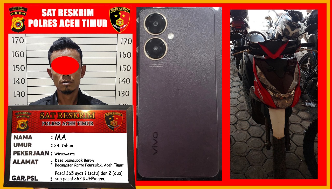 Tersangka MA diamankan di Polres Aceh Timur, Jumat (25/4). Waspada/Ist.