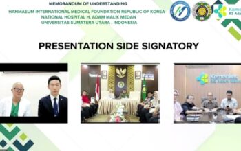 Penandatanganan nota kesepahaman (MoU) antara RS Adam Malik dan Hanmaeum International Medical Foundation yang dilakukan secara daring pada Selasa (29/4). Waspada/ist