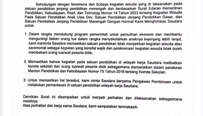 Budaya Wisuda, Kepala Sekolah PAUD, TK, SD Dan SMP Disurati