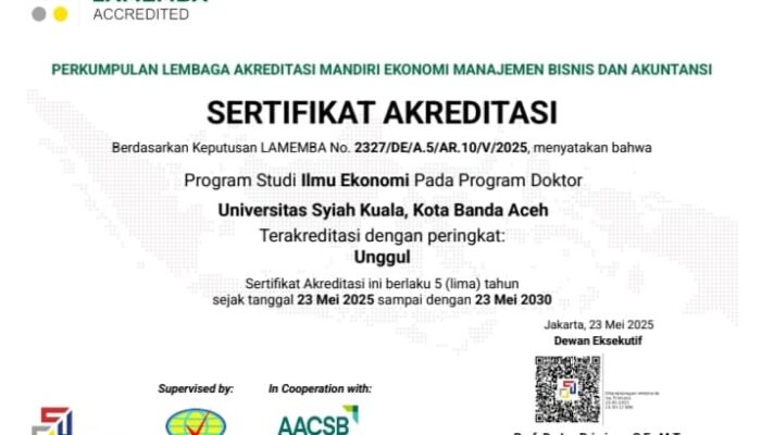Prodi Doktor Ilmu Ekonomi FEB USK Raih Akreditasi Peringkat Unggul