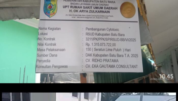 Pembangunan Cytotoxic Rp1,3 M Di Batubara Mulai Dikerjakan