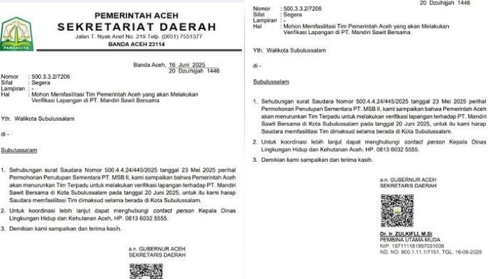 Tim Terpadu Aceh Verifikasi Izin Operasional PT MSB Subulussalam, Jumat