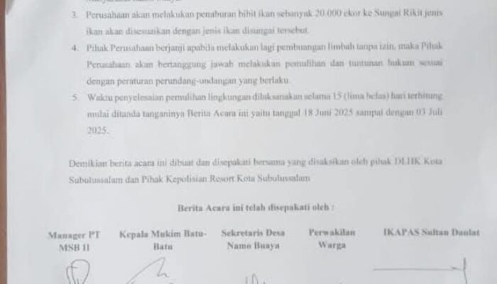 PT MSB II Subulussalam Setujui Tabur Ikan di Sungai Rikit