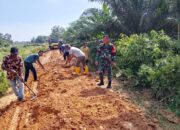 Babinsa Dan Warga Pandan Sari Gotong Royong Perbaiki Jalan Usaha Tani