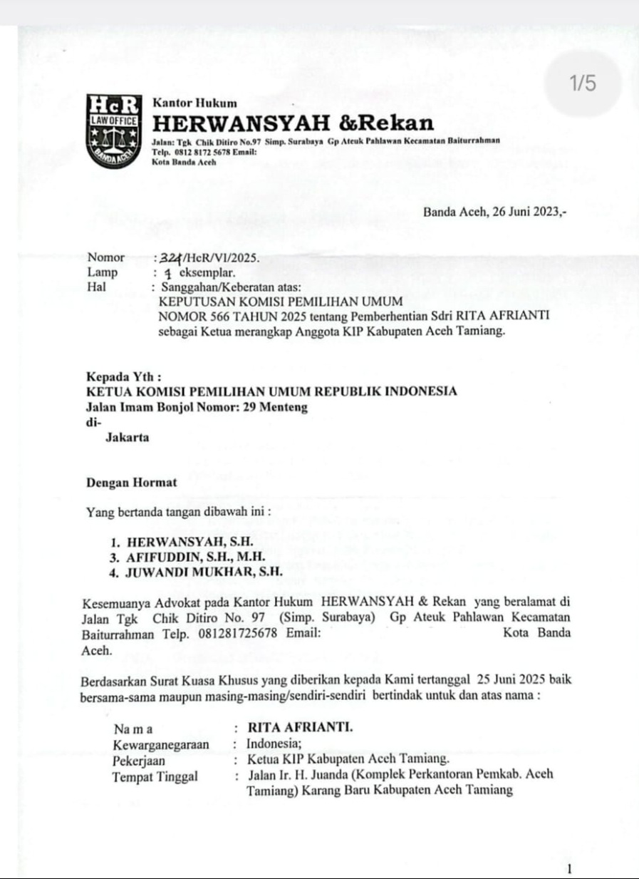 Ketua KIP Aceh Tamiang Ajukan Sanggahan Ke KPU RI