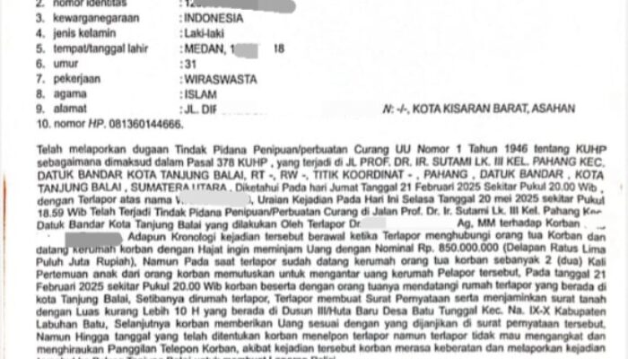 Eks Wali Kota Tanjung Balai Dilaporkan Ke Polisi
