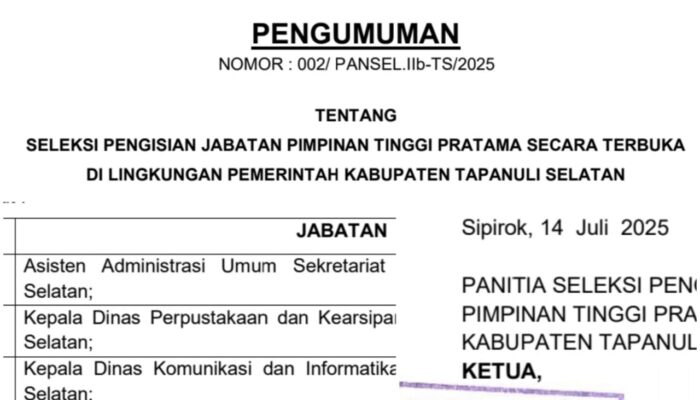 Pemkab Tapsel Lelang Jabatan 1 Asisten, 4 Kadis Dan 1 Kaban