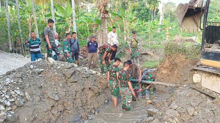 Satgas TMMD Kodim 0108/Agara Genjot Pengerjaan Gorong-gorong Dan Wawasan Kebangsaan