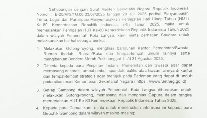 Wali Kota Langsa Imbau Warga Kibarkan Bendera Merah Putih