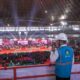 Petugas PLN saat melakukan koordinasi pengamanan kelistrikan saat pembukaan pembukaan 3rd International Indonesia Pencak Silat Open Championship 2025.