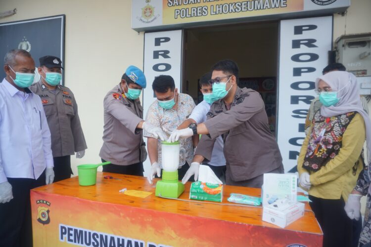 Polres Lhokseumawe Musnahkan Puluhan Gram Sabu dan 2,6 Kg Ganja