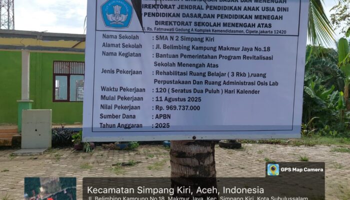 Swakelola Rehab SMAN 2 Simpang Kiri Diapresiasi