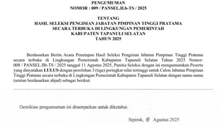 Ini Hasil Lelang 6 Jabatan Di Tapsel, Kadis Kominfo Zonk