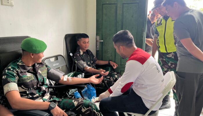 Meriahkan HUT Ke-80 RI, Yonif TP 857/GG Gelar Donor Darah