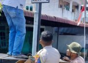 Polres P.Siantar Pasang Rambu Larangan Berat Lebih 3 Ton Di Simpang Dua