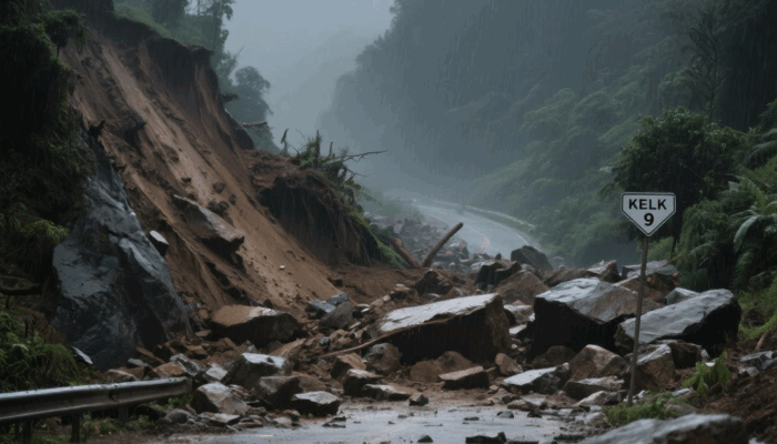 Material Longsor Tutup Total Lintas Riau-Sumbar Di Kelok 9