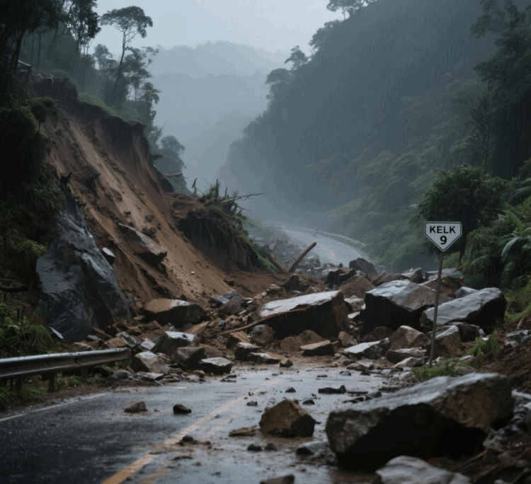 Material Longsor Tutup Total Lintas Riau-Sumbar Di Kelok 9