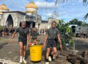 Wujud Peduli Lingkungan Ibadah, Prajurit Yonif TP-857/GG Dan Warga Bersihkan Masjid Geumpang