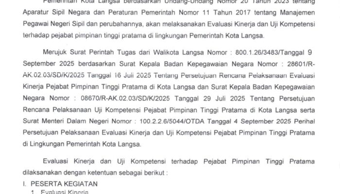 Daftar Pejabat Eselon II Pemko Langsa Ikut Evaluasi Kinerja Dan Uji Kompetensi