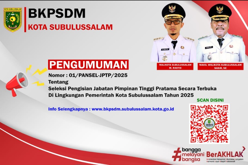 Dibuka Seleksi Pengisian JPT Pratama Kota Subulussalam