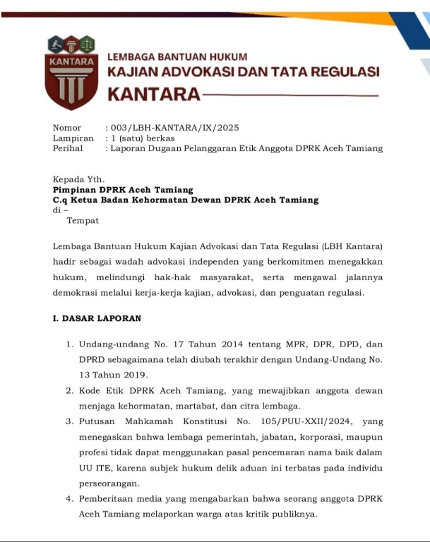 LBH Kantara Minta BKD Segera Copot Oknum Anggota DPRK Aceh Tamiang