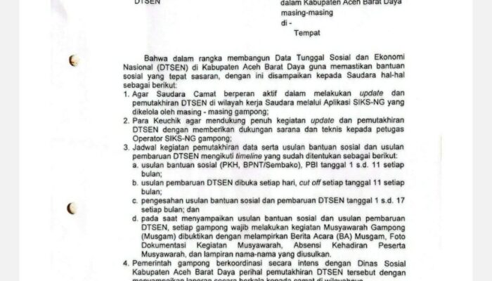 Dalam Pemutakhiran DTSEN, Camat Dan Kades Di Abdya Diminta Berperan Aktif