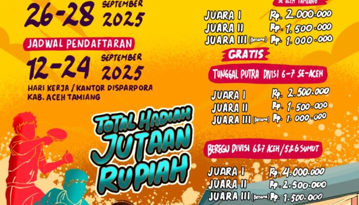 Pemkab Aceh Tamiang Gelar Turnamen Tenis Meja Piala Bupati