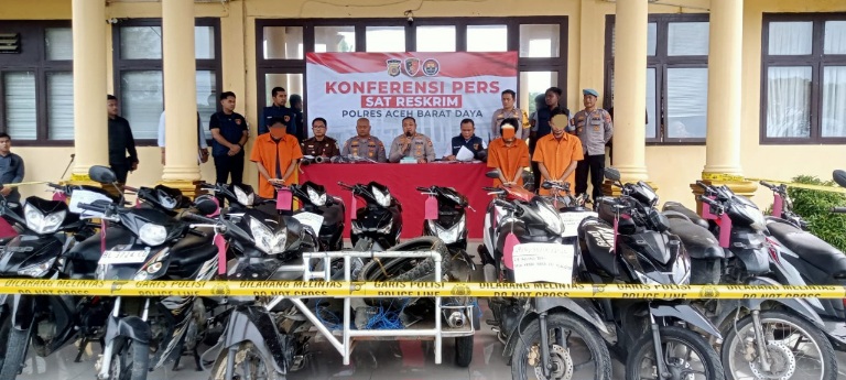 Polres Abdya Ciduk Tiga Pelaku Curanmor, 20 Sepeda Motor Dan 1 Betor Diamankan