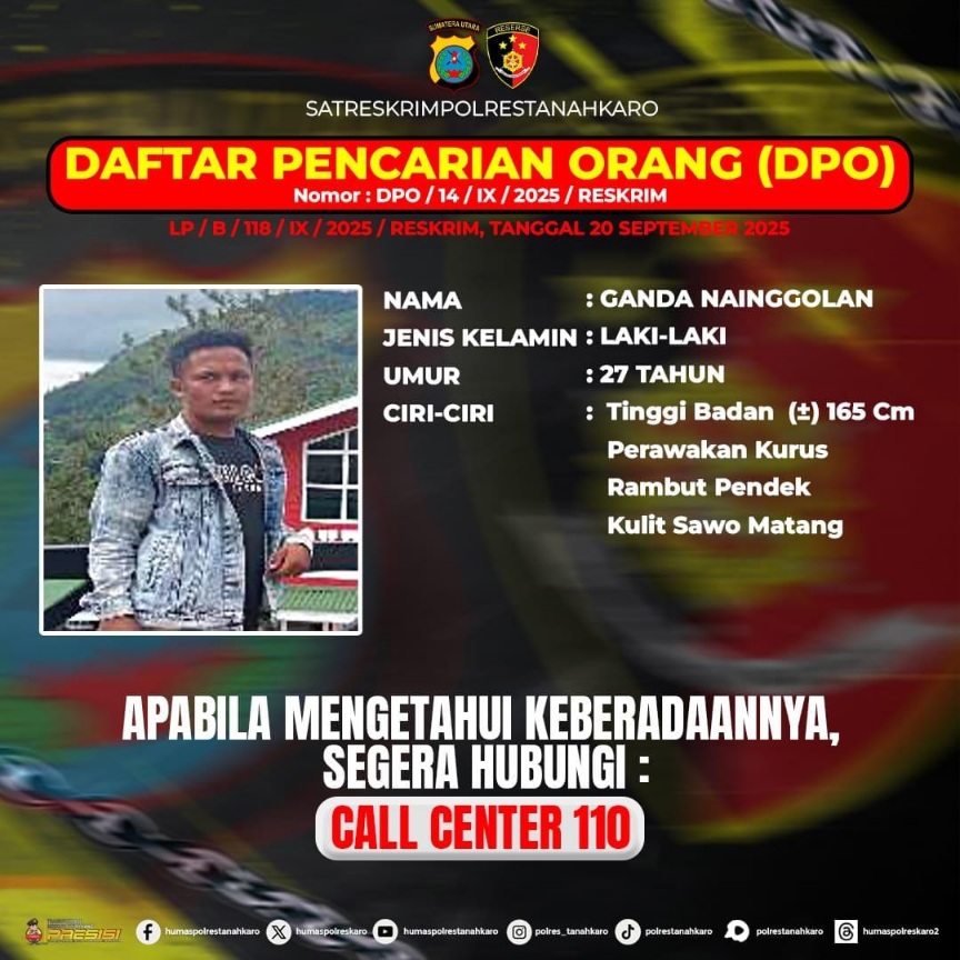 Tak Kunjung Dapat, Polres Tanah Karo Terbitkan DPO Terduga Pelaku Pembunuhan