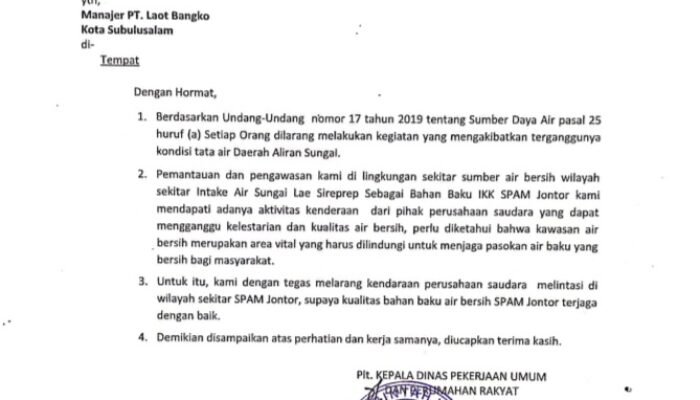 PUPR Surati PT LB, Wakil Ketua DPRK Ke Intake PDAM