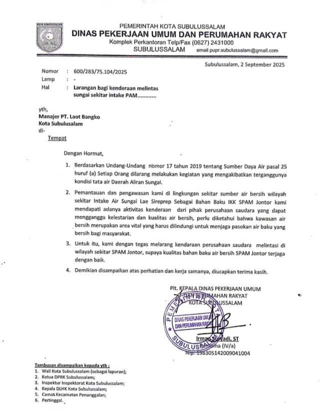 PUPR Surati PT LB, Wakil Ketua DPRK Ke Intake PDAM