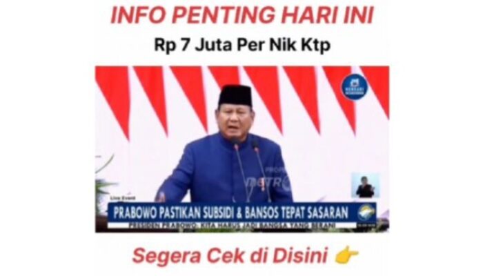 Hoaks Bansos Rp7 Juta Per NIK Catut Nama Prabowo