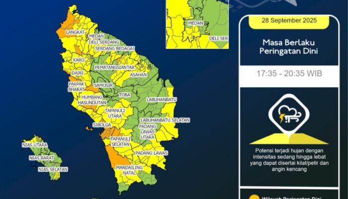 BMKG Ingatkan Potensi Hujan Lebat Disertai Petir Di Sejumlah Wilayah Sumut
