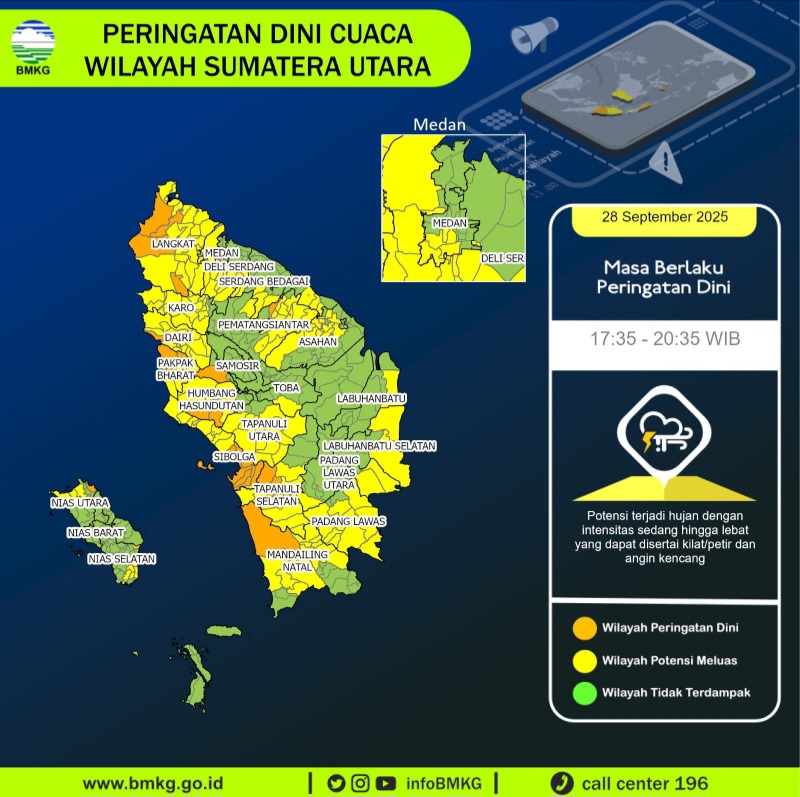 BMKG Ingatkan Potensi Hujan Lebat Disertai Petir Di Sejumlah Wilayah Sumut