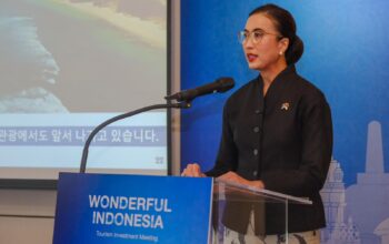 Menteri Pariwisata Widiyanti Putri Wardhana saat menyampaikan sambutan dalam "Tourism Investment Meeting" di Four Seasons Hotel Seoul, Senin (8/9/2025).