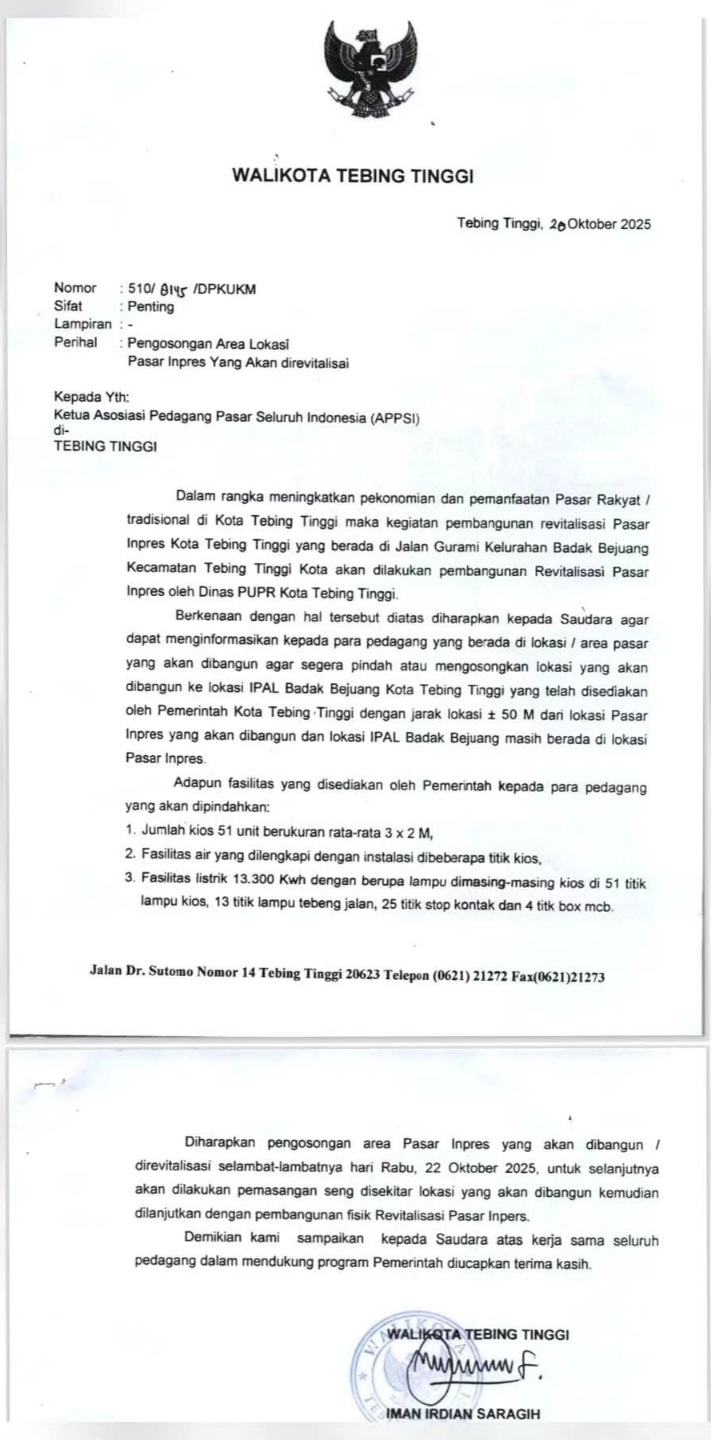 Pasar Inpres Tebingtinggi Dikosongkan Untuk Revitalisasi