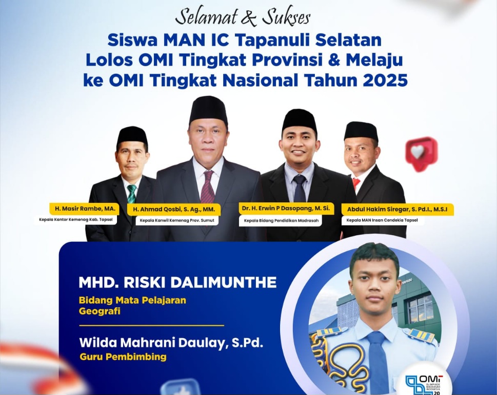 Kepala MAN IC Tapsel Bangga, Siswanya Raih Tiket OMI Tingkat Nasional