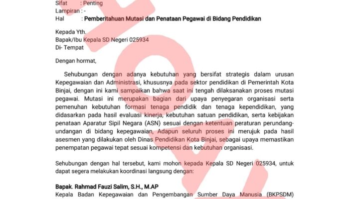 Heboh Surat Palsu Mutasi ASN Di Binjai, Pemko: Hoaks!