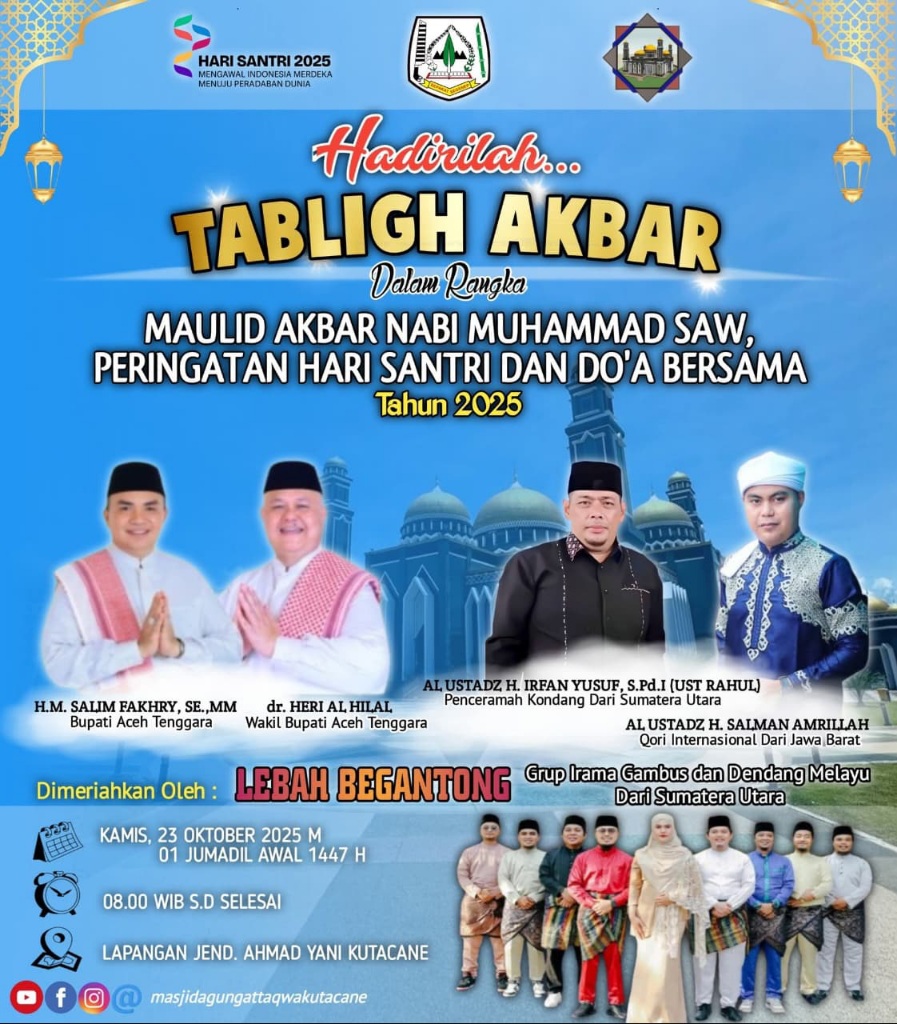 Tabligh Akbar Di Masjid Agung At-Taqwa Kutacane Hadirkan Ustadz Kondang