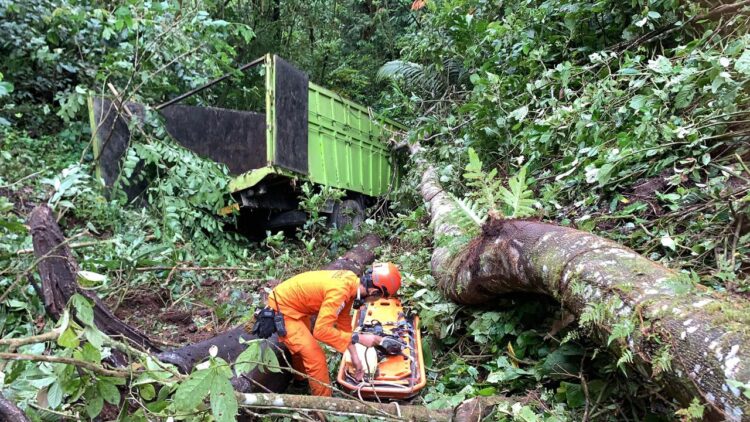 Truk Bermuatan Sawit Terjun Ke Jurang Akibat Longsor Di Panyabungan Selatan