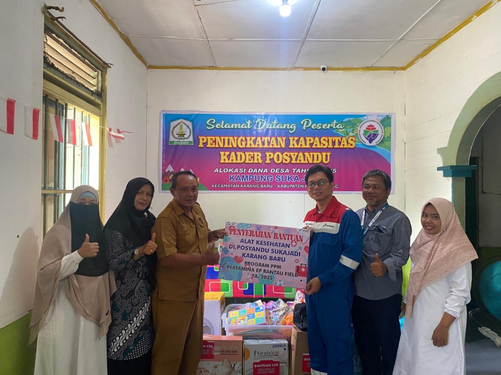 Dukung Pencegahan Stunting, Pertamina EP Rantau Bantu Alat Posyandu Di Sukajadi