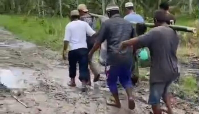 Jalan Rusak, Warga Gotong Jenazah Pakai Sarung