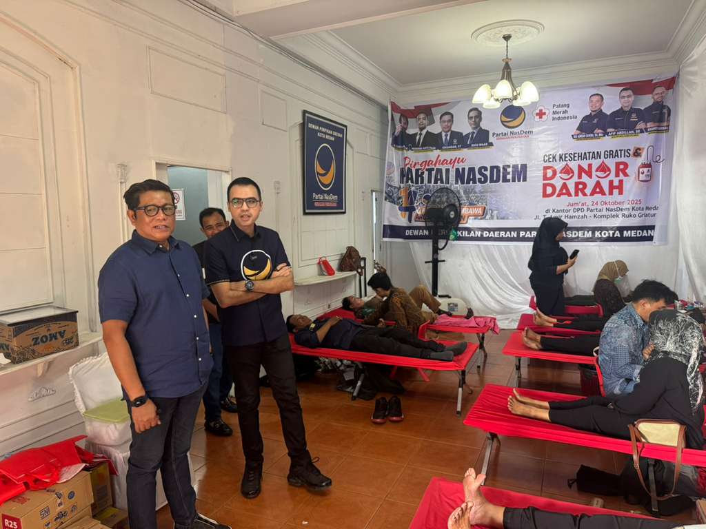 HUT Ke-14, DPD Partai NasDem Medan Gelar Donor Darah Dan Cek Kesehatan Gratis