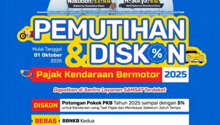Bebas Denda, Diskon Hingga 5%: Pemutihan Pajak Kendaraan Bermotor Sumut Mulai 1 Oktober