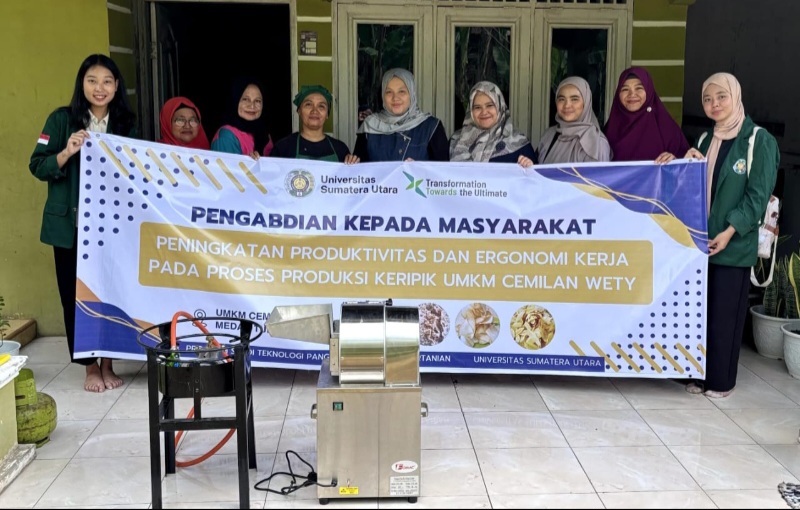 USU Bantu Kompor High Pressure Dan Alat Pengiris Dukung UMKM Cemilan Wety