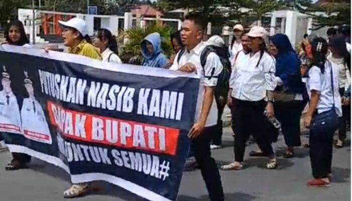 Ratusan TKS Nakes Tapteng Demo Di Depan Kantor Bupati, Ketua DPRD Turun Langsung Temui Massa